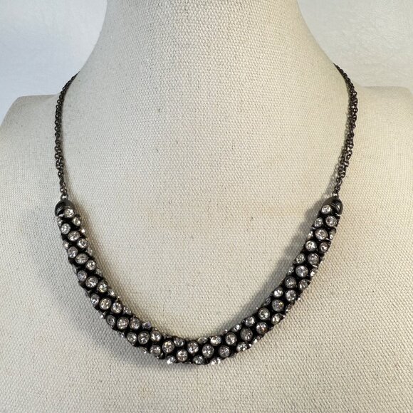 Tubular Crystal Necklace Gunmetal Black Classic Statement - Picture 1 of 7